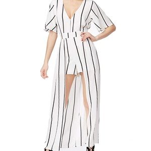 Striped romper with maxi overlay